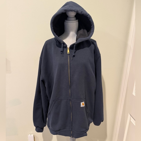 Carhartt Rain Defender Loose Fit Midweight Thermal-lined Full-Zip Hoodie Navy - Picture 2 of 7